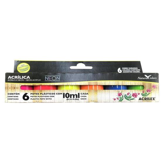 Imagem de Tinta Acrílica 6 Cores Neon Fluorescente 10ml Acrilex