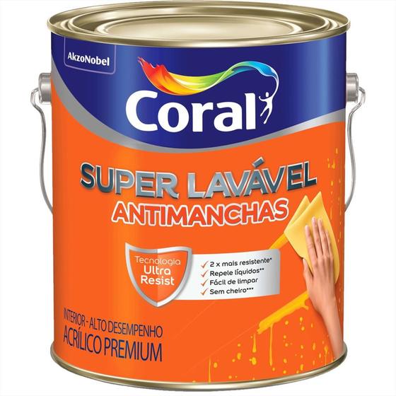 Tinta Acrílica Coral SuperLavável Antimanchas 3,6L Menor preço em Tinta Acrílica Coral SuperLavável Antimanchas 3,6L