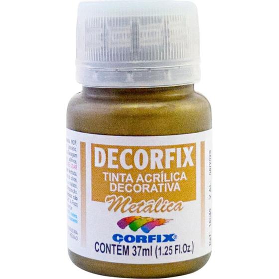 Imagem de Tinta Acrílica Decorfix Metálica Ouro 37ML - Caixa com 6 Unidades