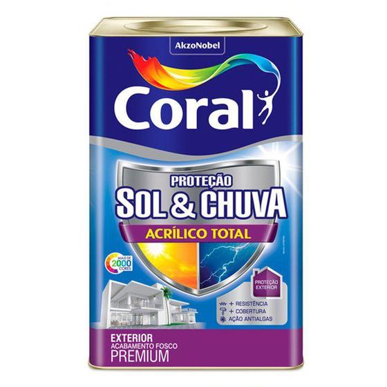 Tinta Acrílica Fosca proteção Sol e Chuva Branco 18L Coral - Total Premiun - Coral Menor preço em Tinta Acrílica Fosca proteção Sol e Chuva Branco 18L Coral - Total Premiun - Coral