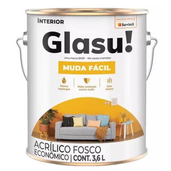 Imagem de Tinta Acrílica Fosco Glasu! Muda Fácil 3,6l BRANCO NEVE - BASF SUVINIL