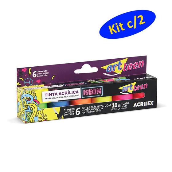 Imagem de Tinta Acrilica Neon Acrilex - Kit 2 Caixas c/6 potes de 10ml 03905