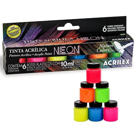 Imagem de Tinta Acrílica Neon Nature Colors - Kit 6 Potes - Acrilex