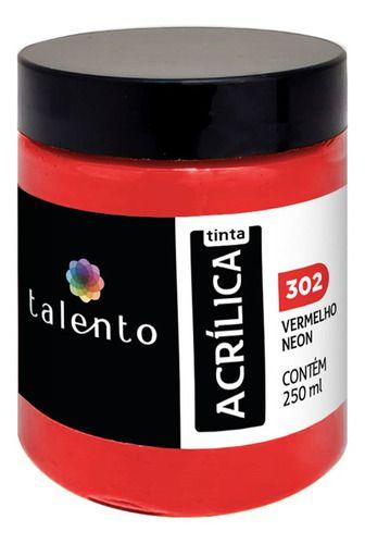 Imagem de Tinta Acrílica P/ Tela 250ml Talento - 302 Vermelho Neon