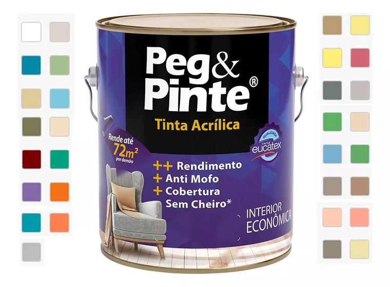 Tinta Acrílica Para Parede Peg e Pinte Sem Cheiro Econômica 3,6 Litros ...