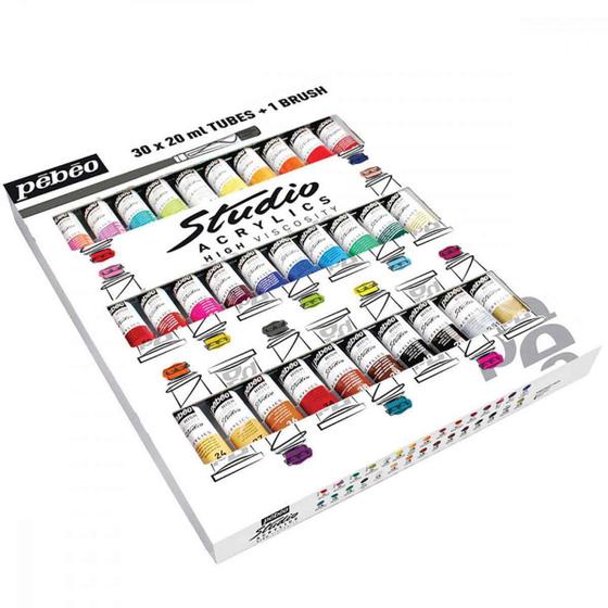 Imagem de Tinta Acrilica Pebeo Acrylic Colours 20 Cores 30Ml + Pincel