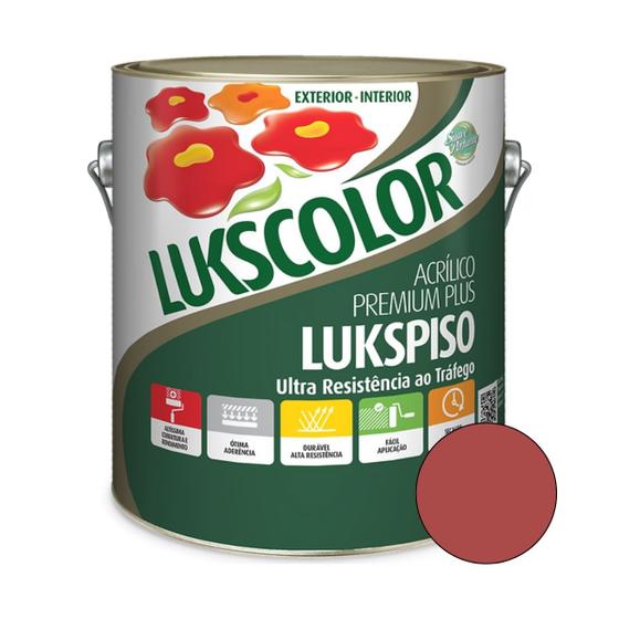 Imagem de Tinta Acrílica Piso Premium Plus 3,6L Lukscolor Lukspiso Resistente Garagem Quadra Calçada Estacionamento Cimentado Concreto - Vermelho Segurança