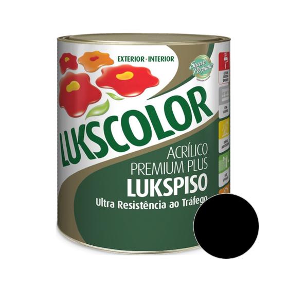 Imagem de Tinta Acrílica Piso Premium Plus 900ml 1/4 Lukscolor Lukspiso Resistente Garagem Quadra Calçada Estacionamento Cimentado Concreto Fibrocimento - Preto