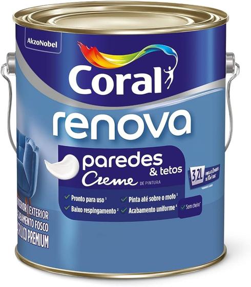 Imagem de Tinta Acrílica Renova Paredes & Tetos Branco Fosco 3.6 Litros - Coral