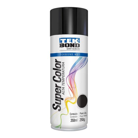 Imagem de Tinta Aerosol Uso Geral Super Color Tek Bond Alta Temperatura Preto Fosco 350ml  250g