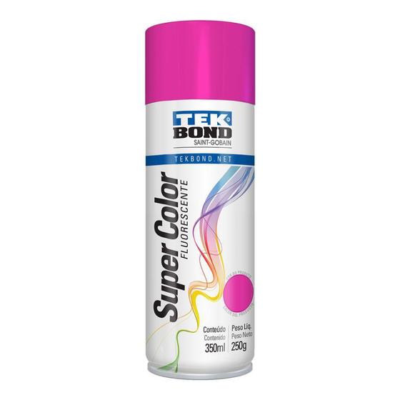 Imagem de Tinta Aerossol Uso Geral Super Color Fluorescente Tekbond Rosa 350ml  250g - TEK BOND