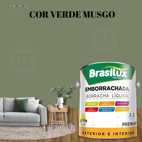 Imagem de Tinta Borracha Líquida Cor Verde Brasilux Para Parede 3,2l Acrílica Lavável Antimofo.
