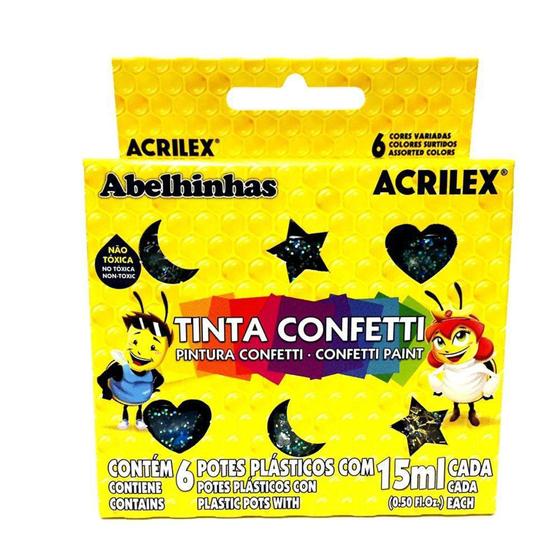 Imagem de Tinta confetti 06 potes abelhinhas acrilex 15ml