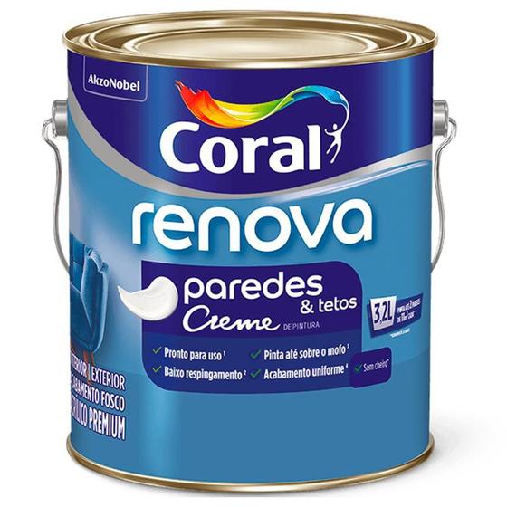 Imagem de Tinta Coral Renova Paredes Tetos Creme Antimofo 3,6L 5 Cores