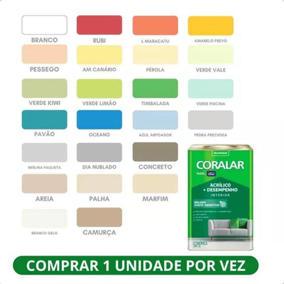 Tinta Coralar Anti Mofo Parede Acrílica 18L - Escolha Sua Cor Menor preço em Tinta Coralar Anti Mofo Parede Acrílica 18L - Escolha Sua Cor