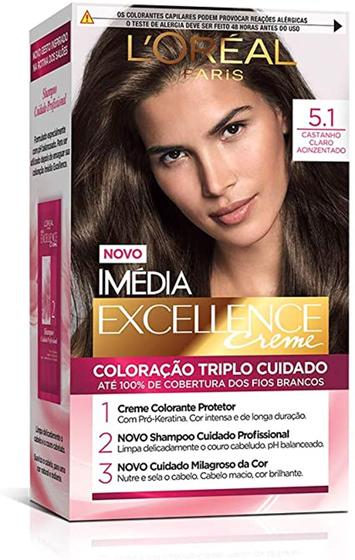 Tinta de Cabelo Imédia Excellence L'oreal 5.1 Castanho Claro ...