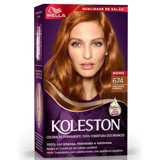 Imagem de Tinta De Cabelo Kit Koleston Cor Louro Escuro Acobreado 674 Wella