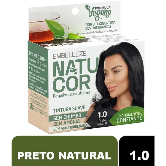 Tinta de cabelo vegana natucor embelleze 12g 1.0 preto natural ...