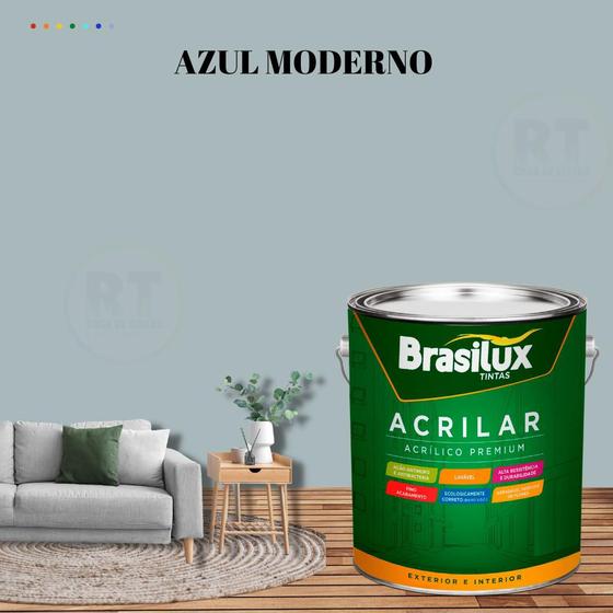 Imagem de Tinta De Parede Brasilux Acrilar Cor Azul Fosca Lavável Antimofo Premium 3,2L Cor Azul Céu/ Azul Tempestade