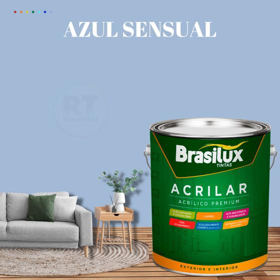 Imagem de Tinta De Parede Brasilux Acrilar Cor Azul Fosca Lavável Antimofo Premium 3,2L Cor Azul Céu/ Azul Tempestade