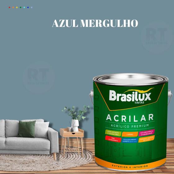 Imagem de Tinta De Parede Brasilux Acrilar Cor Azul Fosca Lavável Antimofo Premium 3,2L Cor Azul Céu/ Azul Tempestade