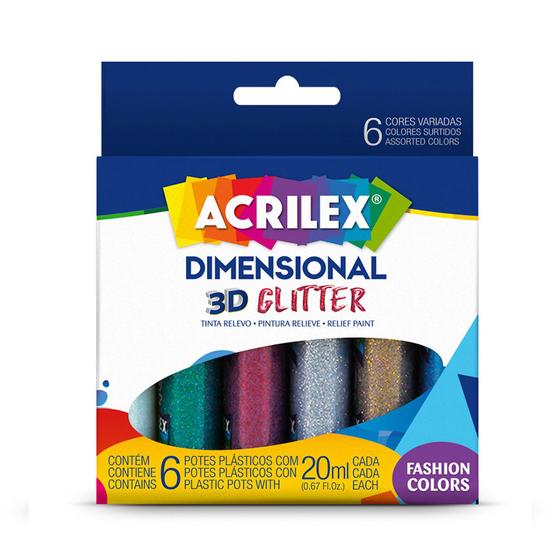 Imagem de Tinta Dimensional Relevo 3d Glitter 20ml 6 Cores Acrilex