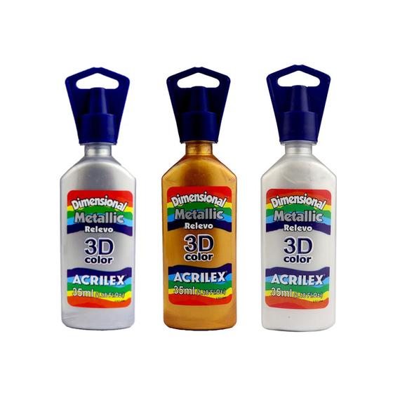 Imagem de Tinta Dimensional Relevo 3d Metálica Acrilex Kit C/ 3 Cores