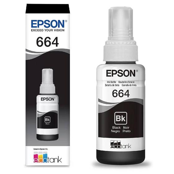 Imagem de Tinta Epson 664 T664120 T664120AL Preta Original para Ecotank L355 L365 L396 L200 L220 L455 L495 L375 Refil de 70ml