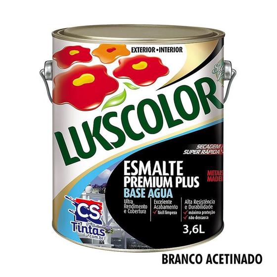 .: Tinta Esmalte Base Água Lukscolor Premium - cor Branco Acetinado - Galão 3,6L :. Menor preço em .: Tinta Esmalte Base Água Lukscolor Premium - cor Branco Acetinado - Galão 3,6L :.
