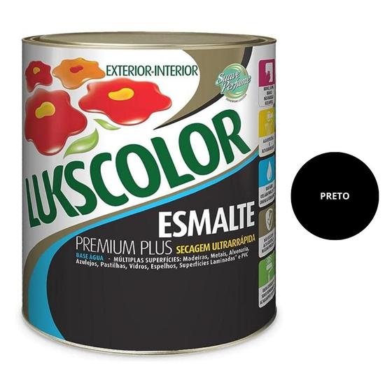 Imagem de Tinta Esmalte Fosco Base Água Preto 900ml Lukscolor