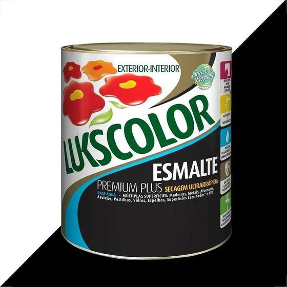 Imagem de Tinta esmalte lukscolor base agua brilhante 900ml preto