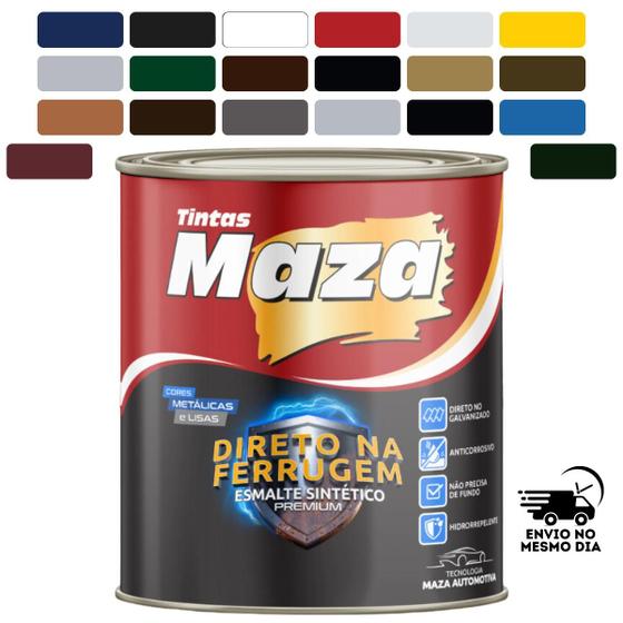 Imagem de Tinta Esmalte Sintético Brilhante Direto na Ferrugem Antiferrugem 900ML Todas as Cores Lisas Disponiveis MAZA 