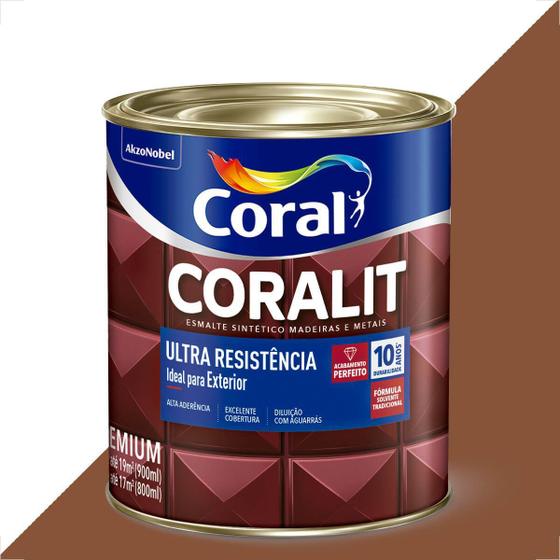 Imagem de Tinta esmalte sintetico coralit 900ml marrom conhaque ultra resistente