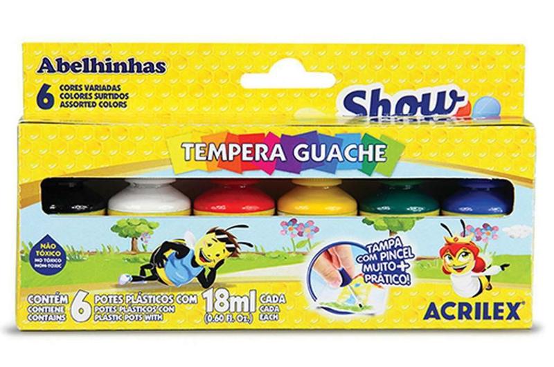 Imagem de Tinta Guache Acrilex Show Color 18Ml 6 Cores Com Pincel