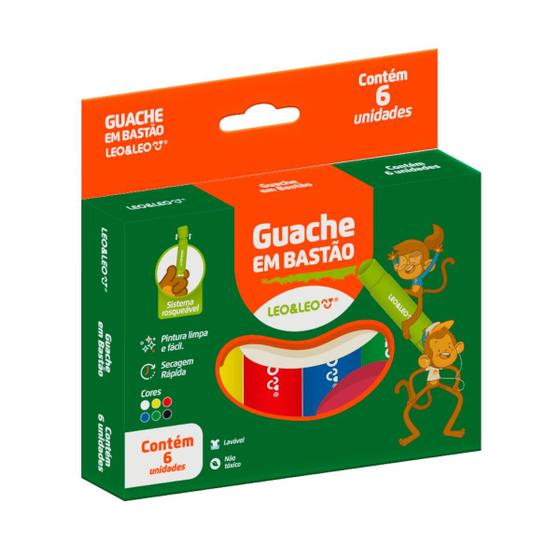 Imagem de Tinta Guache Em Bastão Colorida - Caixa C/ 6 Cores Leo&Leo