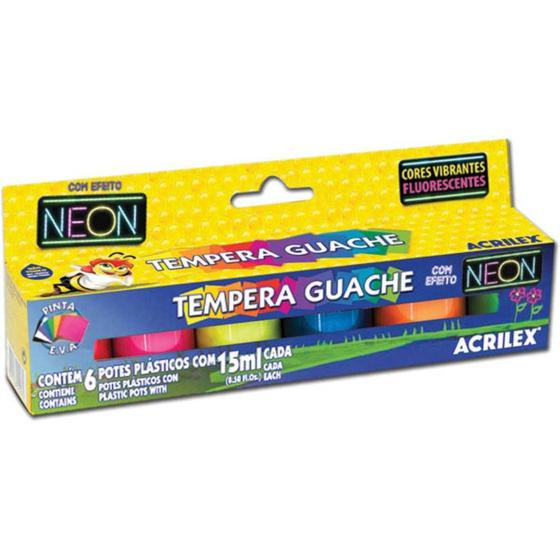 Imagem de Tinta guache escolar neon 15ml com 6 cores Acrilex