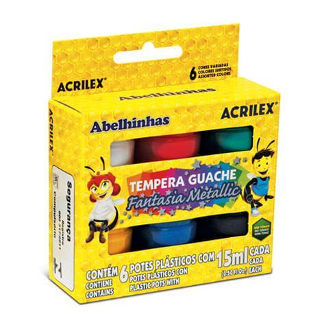 Imagem de Tinta Guache Fantasia Metallic Acrilex Kit com 06 Cores 15 ml Cada