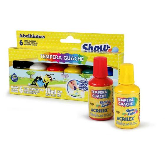 Imagem de Tinta Guache SHOW Color 18ML com Pincel - 6 Cores, Caixa com 3 KITS