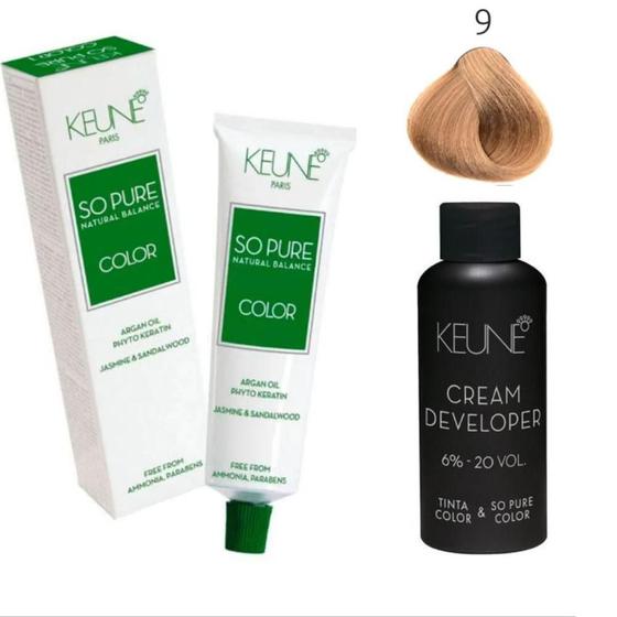 Imagem de Tinta Keune So Pure 9 Louro Muito Cl + Ox Cream Dev 6% 20Vol