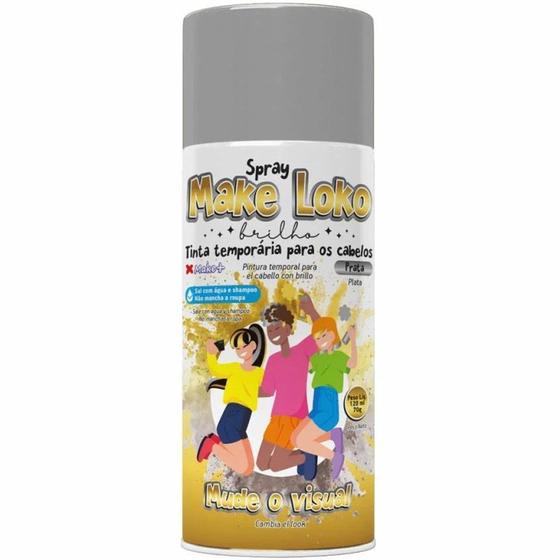 Imagem de Tinta Para Cabelo Spray Temporária Prata 120ml Make Loko