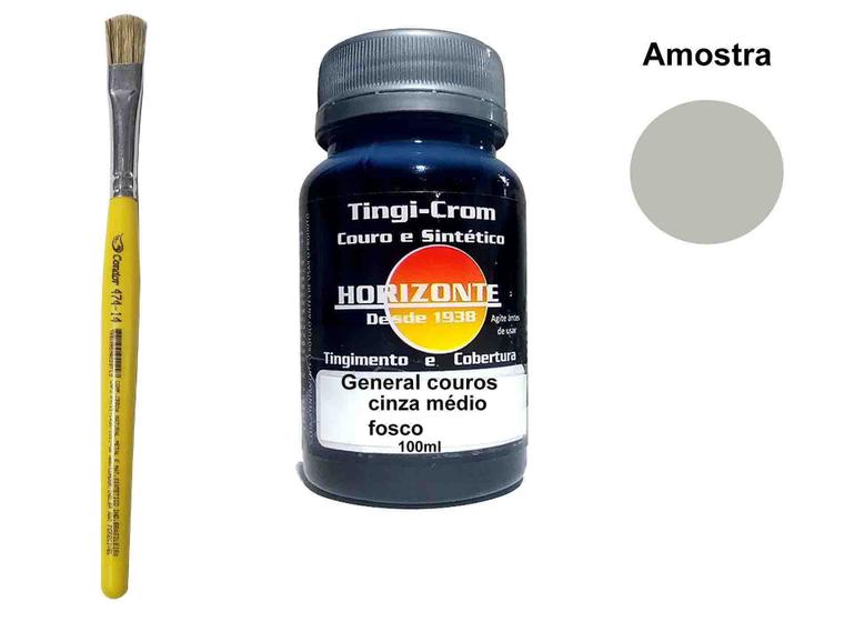 Imagem de tinta para couro cinza medio fosco + pincel horizonte 100ml