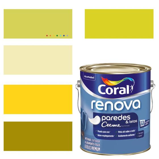 Imagem de Tinta Para Parede Acrílica Coral Renova Cor Amarelo 3,2l Lavável Premium Antimofo.