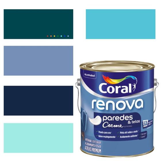 Imagem de Tinta Para Parede Acrílica Coral Renova Cor Azul 3,2l Lavável Premium Antimofo Cor Azul Céu/Cor Azul Turquesa.