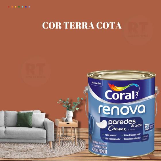 Imagem de Tinta Para Parede Acrílica Coral Renova Cor Laranja 3,2l Lavável Premium Antimofo.