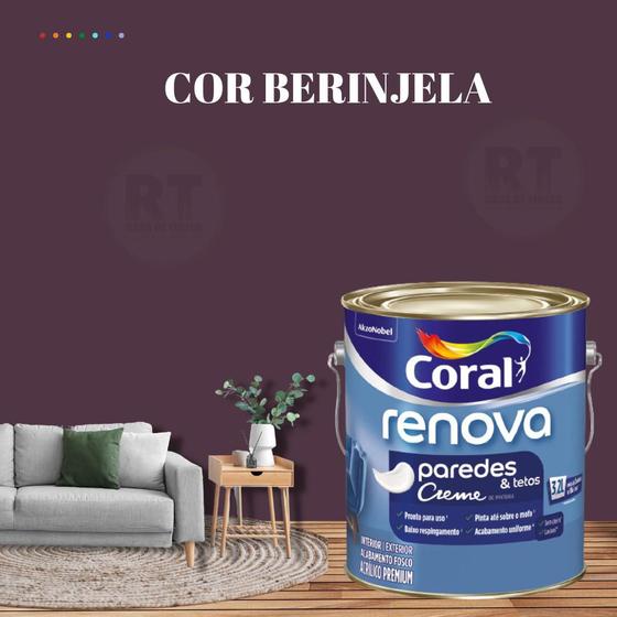 Imagem de Tinta Para Parede Acrílica Coral Renova Cor Roxo 3,2l Lavável Premium Antimofo.