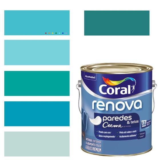 Imagem de Tinta Para Parede Acrílica Coral Renova Cor Tiffany 3,2l Lavável Premium Antimofo.