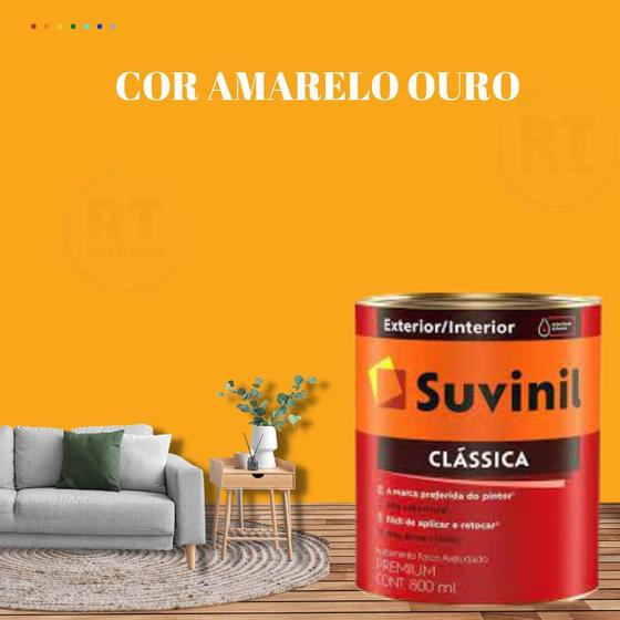 Imagem de Tinta Para Parede Acrílica Suvinil Clássica 800ml Cor Amarelo Lavável Premium Cor Amarelo Caju/Cor Amarelo Colonial.