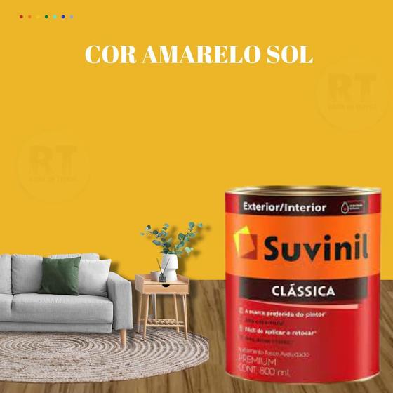 Imagem de Tinta Para Parede Acrílica Suvinil Clássica 800ml Cor Amarelo Lavável Premium Cor Amarelo Caju/Cor Amarelo Colonial.