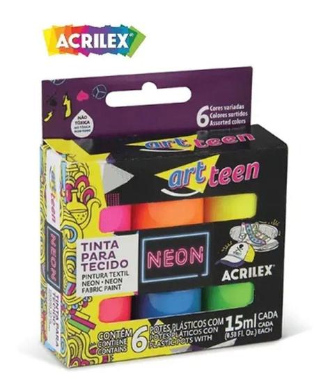 Imagem de Tinta Para Tecido Art Teen - Acrilex Com 6 Cores Neon 15ml