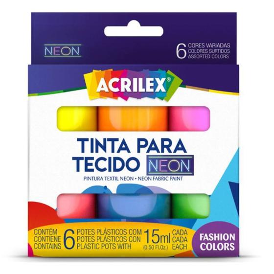 Imagem de Tinta Para Tecido Neon Fashion Colors 6 Cores 15ml Pintura